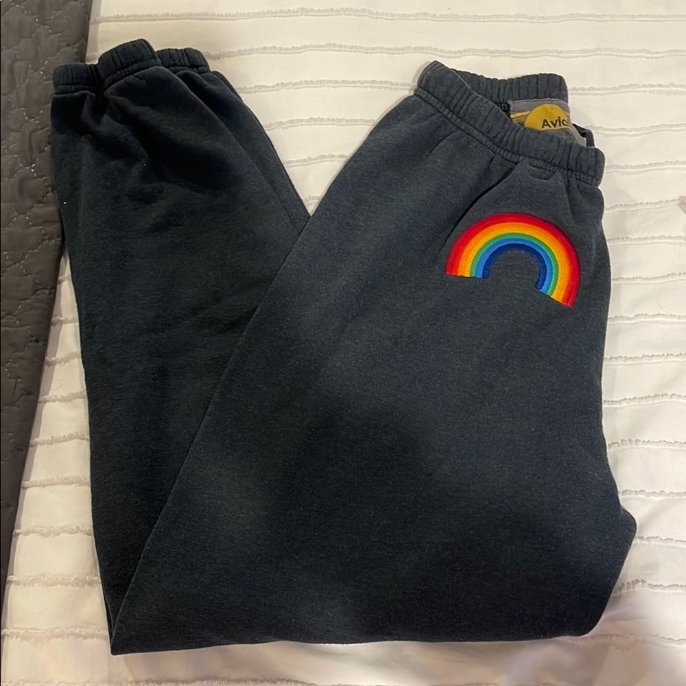 Aviator Nation Navy Sweatpants with Rainbow Patch